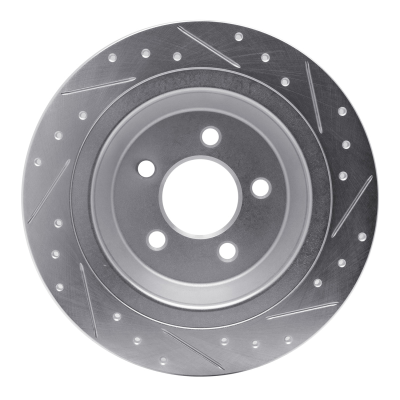 Ford Mustang Brake Rotor (1) - Rear Left - R1 Concepts - Drilled & Slotted - Silver - `15-`23